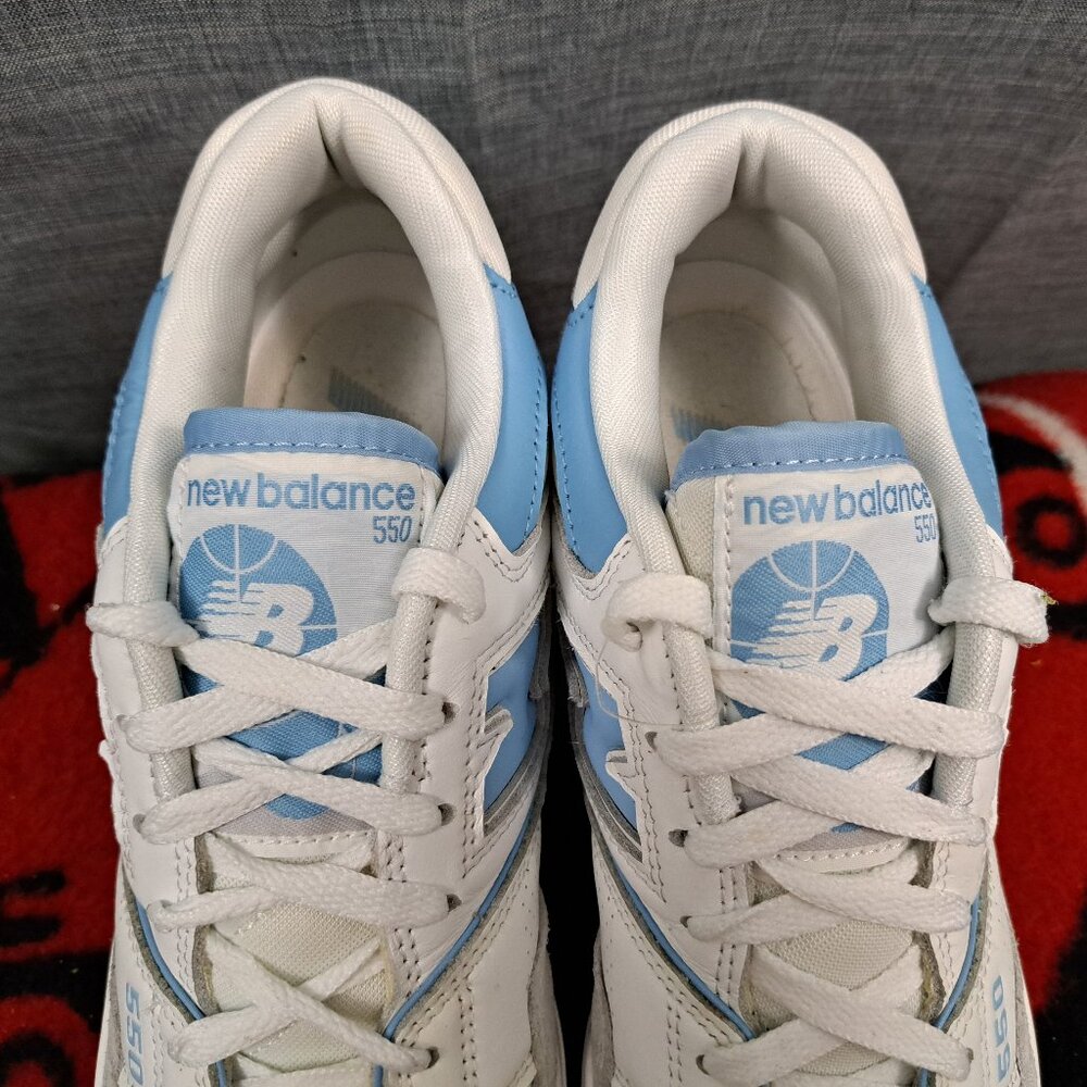 New Balance 550 White and Blue Athletic Shoes - Picture 11 of 13
